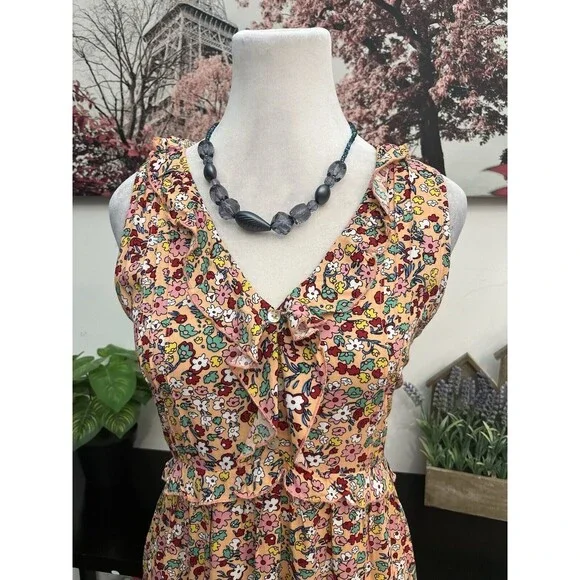 Suzanne Betro Women’s shirt dress Size M Floral V Neck Ruffle Tiered Sleeveless - Picture 5 of 10